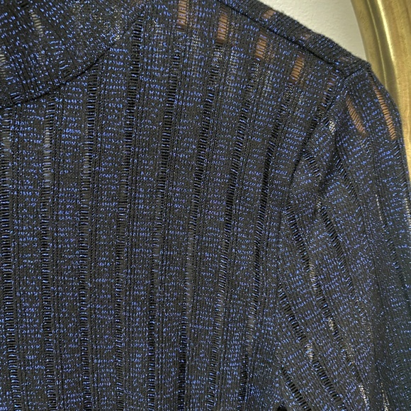 NWT Pilcro by Anthropologie Turtleneck Navy Blue Metallic Sheer Top Size XS - Picture 8 of 10